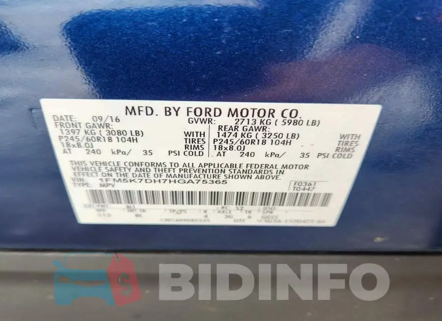 1FM5K7DH7HGA75365 Photo# 14