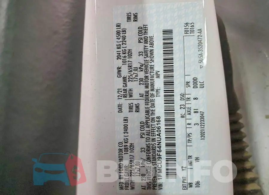 1FMCU9F64NUA06168 Photo# 14