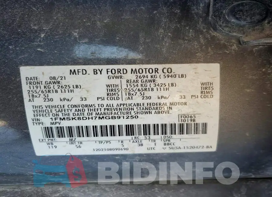 1FMSK8DH7MGB91250 Photo# 13