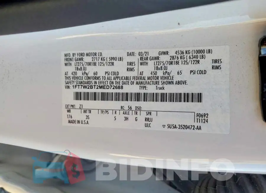 1FT7W2BT2MED72688 Photo# 12