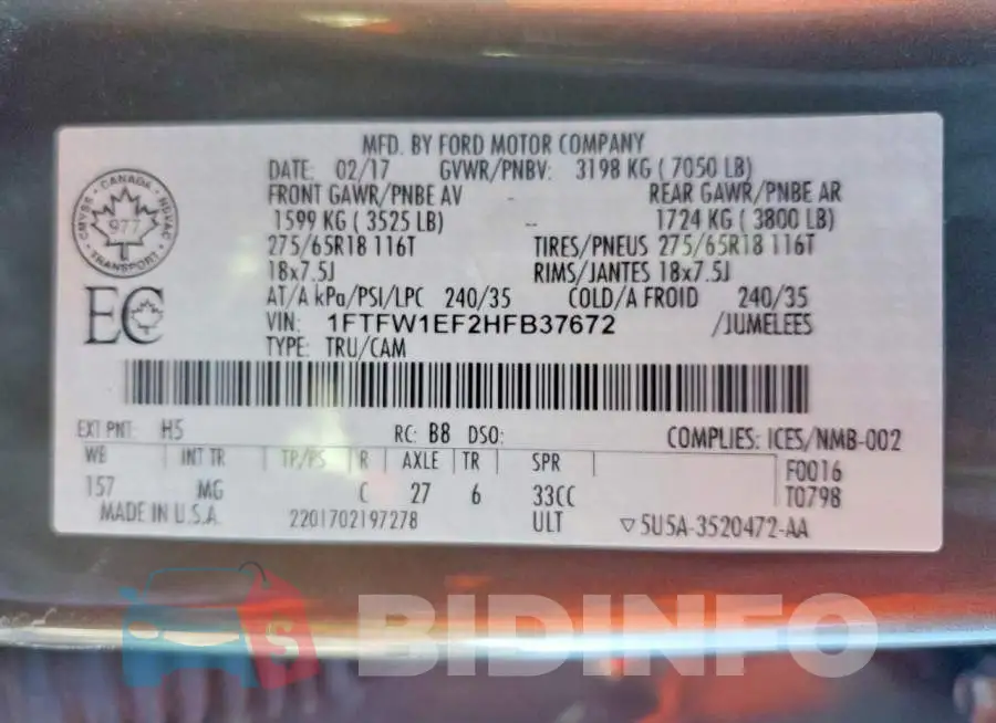 1FTFW1EF2HFB37672 Photo# 12