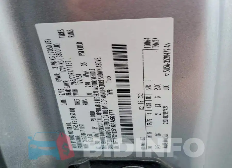 1FTFX1E51KFA50177 Photo# 12