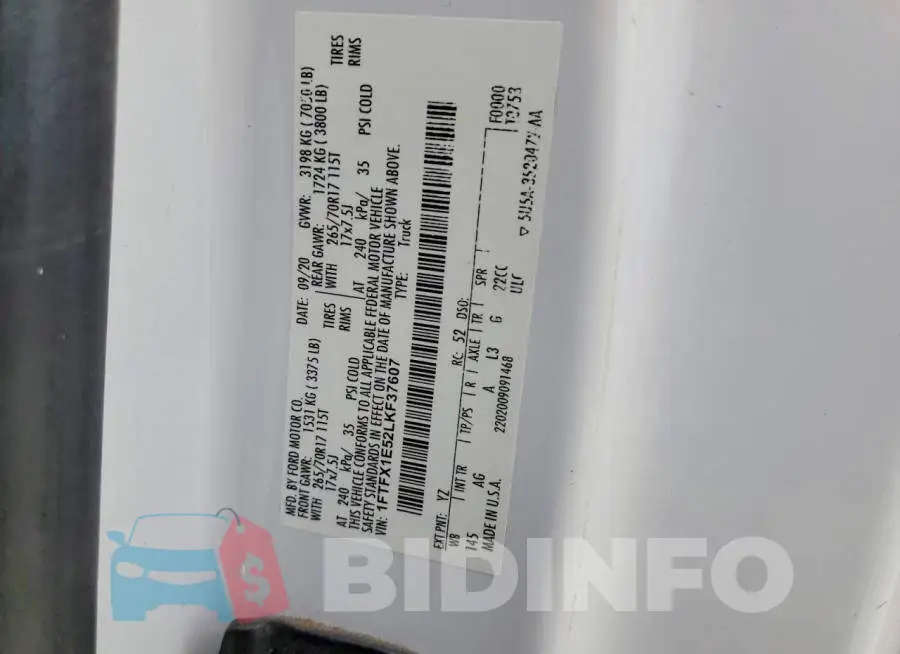 1FTFX1E52LKF37607 Photo# 13