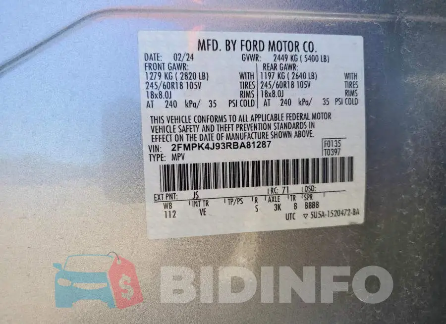 2FMPK4J93RBA81287 Photo# 13