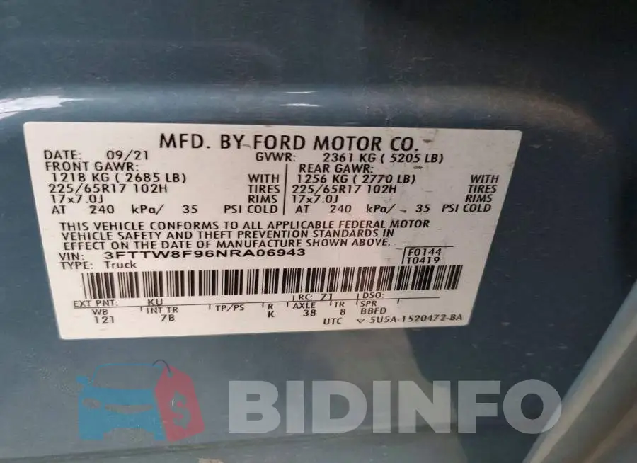 3FTTW8F96NRA06943 Photo# 12