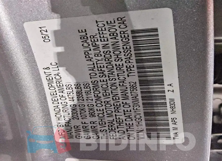 1HGCV1F3XMA075862 Photo# 12