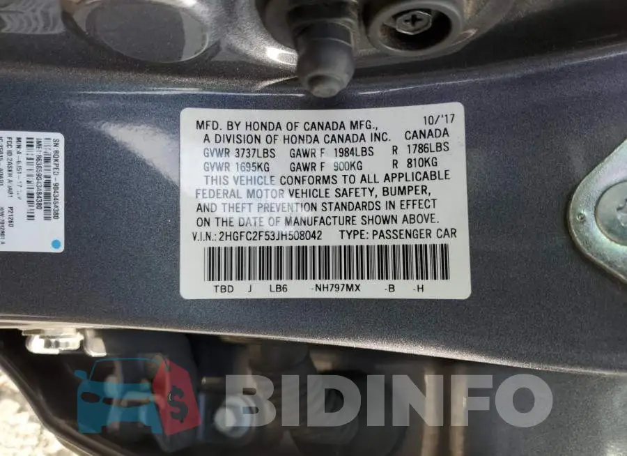 2HGFC2F53JH508042 Photo# 12