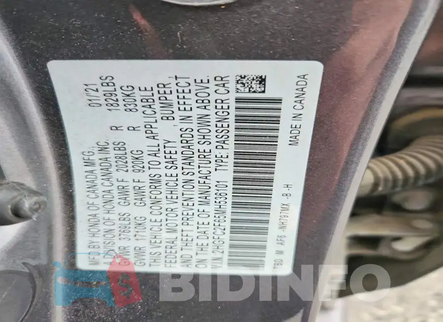 2HGFC2F65MH536101 Photo# 12