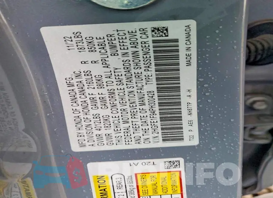 2HGFE1F94PH300428 Photo# 12