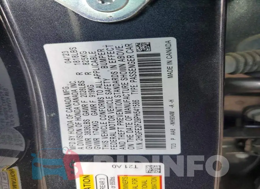 2HGFE2F29PH541586 Photo# 12