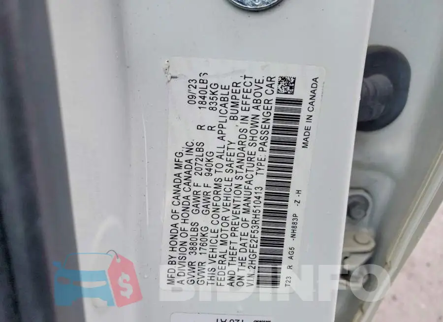 2HGFE2F53RH510413 Photo# 12