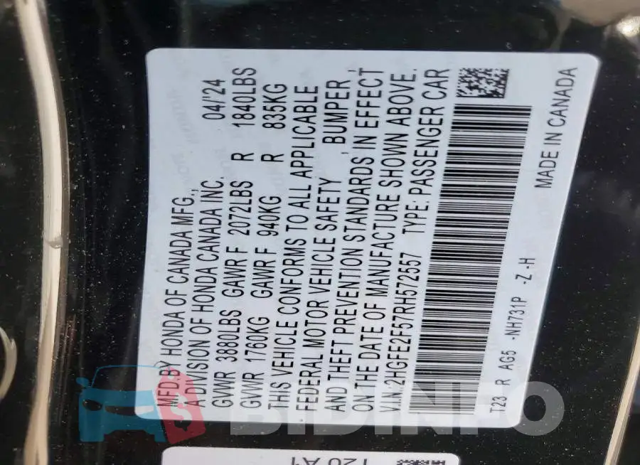 2HGFE2F57RH572557 Photo# 12