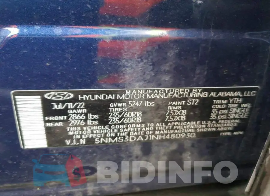 5NMS3DAJ1NH480930 Photo# 14