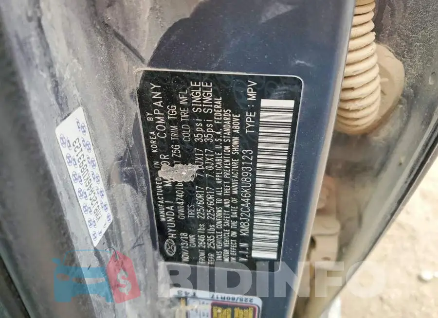 KM8J2CA46KU893123 Photo# 13