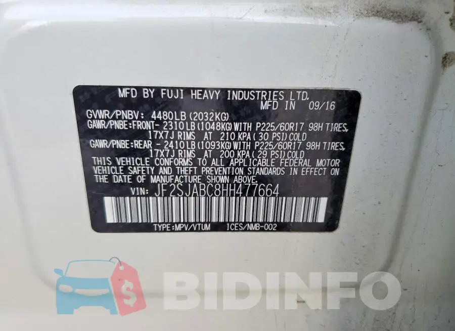 JF2SJABC8HH477664 Photo# 12