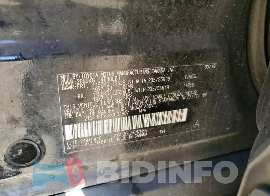2T3C1RFV3KC001807 Photo# 13