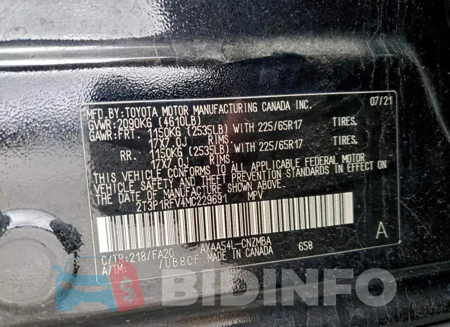 2T3P1RFV4MC229691 Photo# 13