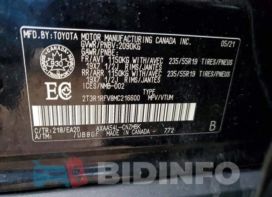 2T3R1RFV8MC216600 Photo# 13