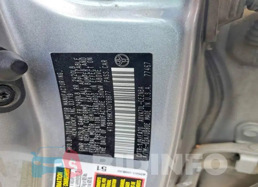 4T1B11HK7KU769877 Photo# 12