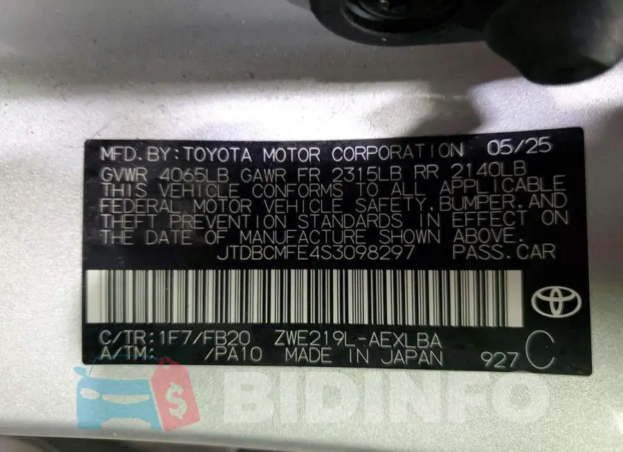 JTDBCMFE4S3098297 Photo# 13