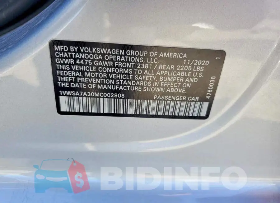 1VWSA7A30MC002808 Photo# 13