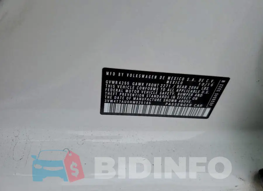 3VW4T7AU0HM025165 Photo# 12