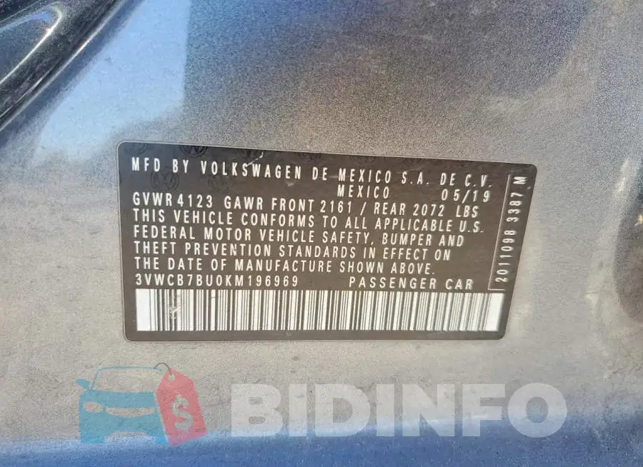 3VWCB7BU0KM196969 Photo# 12