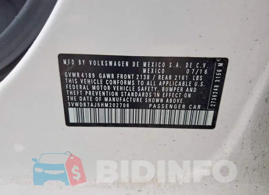 3VWDB7AJ5HM202706 Photo# 12