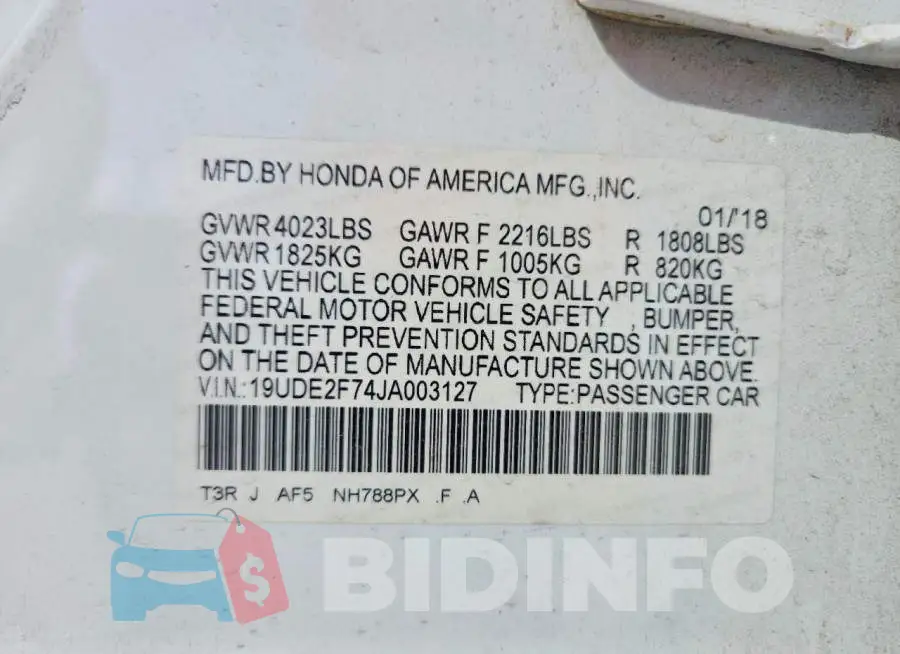 19UDE2F74JA003127 Photo# 13