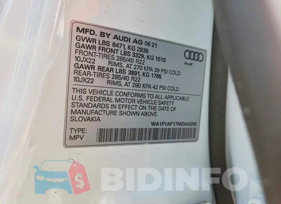 WA1FVAF17MD042269 Photo# 13