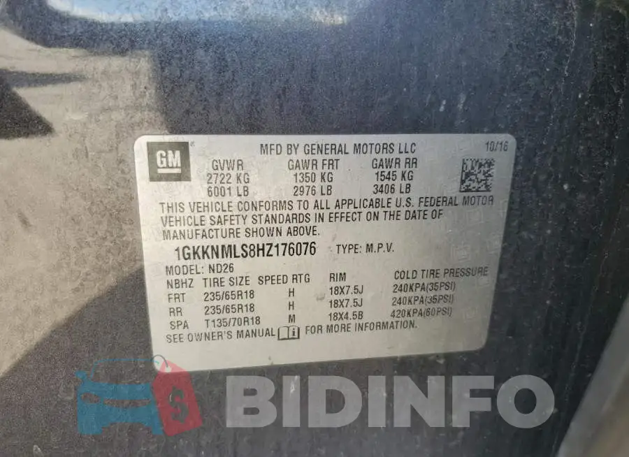 1GKKNMLS8HZ176076 Photo# 12