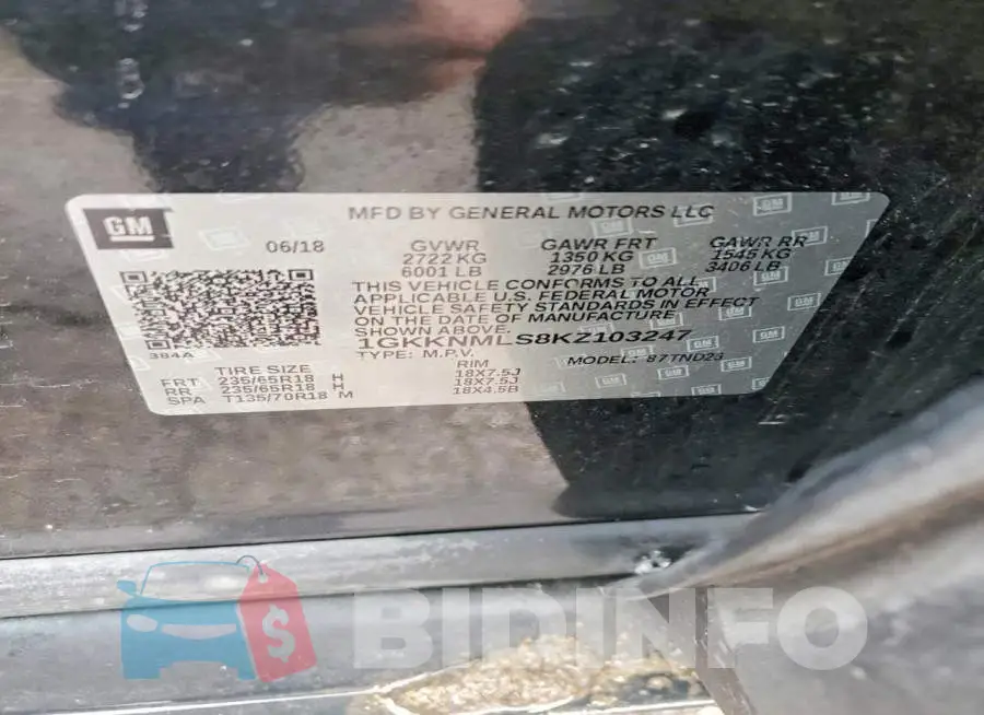 1GKKNMLS8KZ103247 Photo# 13