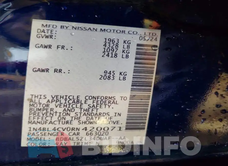 1N4BL4CV0RN420071 Photo# 12