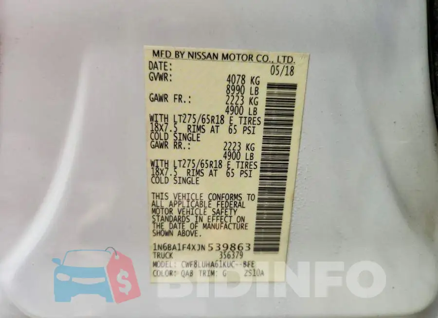 1N6BA1F4XJN539863 Photo# 12