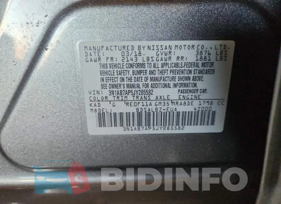 3N1AB7AP5JY285582 Photo# 12