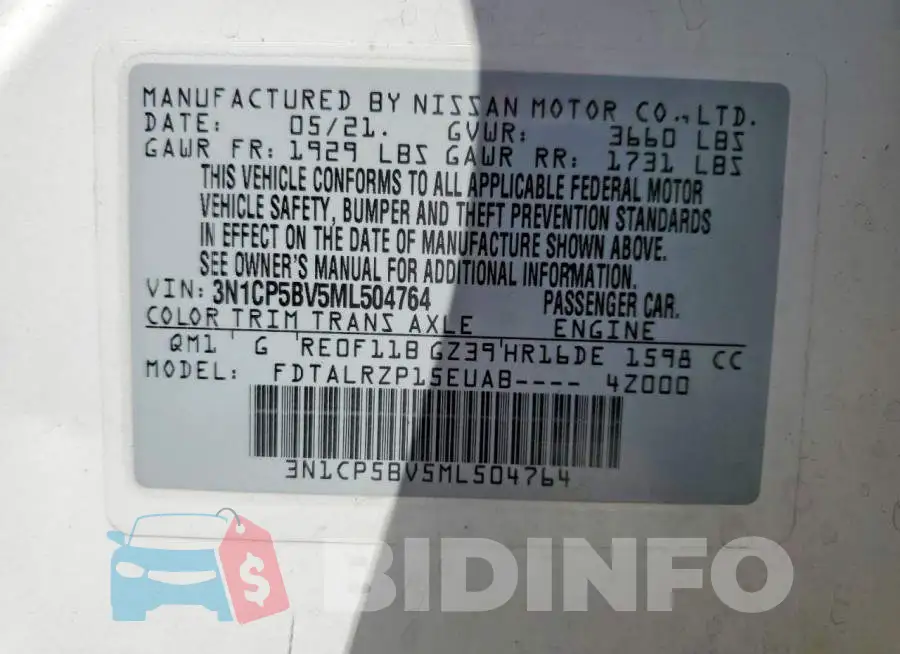 3N1CP5BV5ML504764 Photo# 12