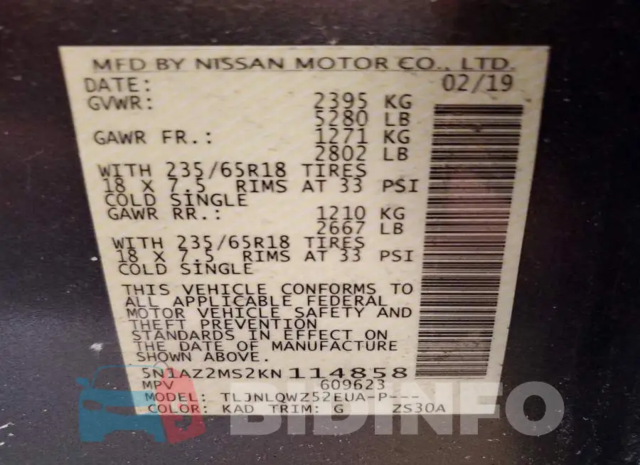 5N1AZ2MS2KN114858 Photo# 12