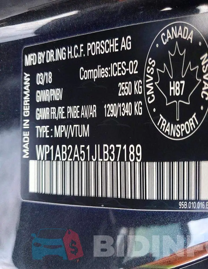 WP1AB2A51JLB37189 Photo# 12