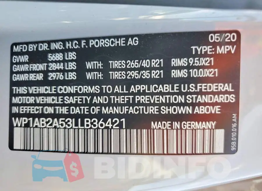 WP1AB2A53LLB36421 Photo# 14