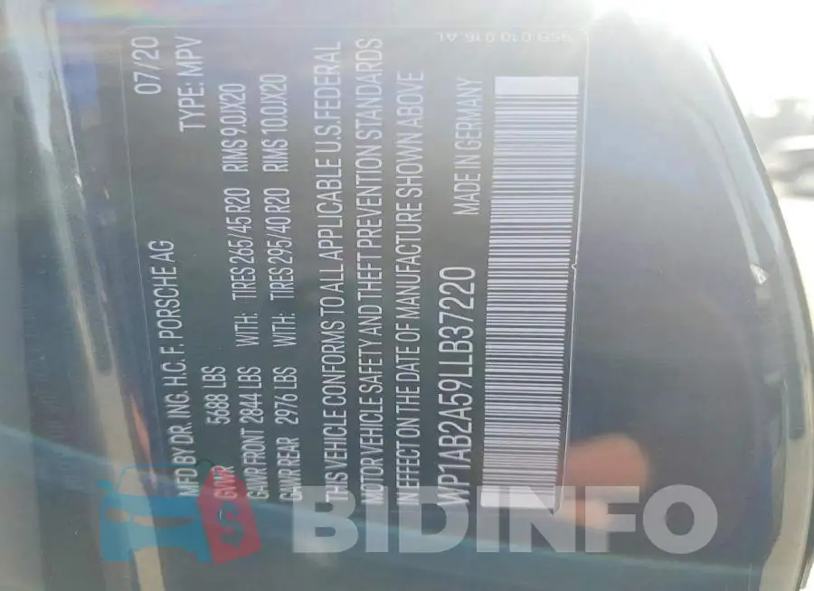 WP1AB2A59LLB37220 Photo# 14