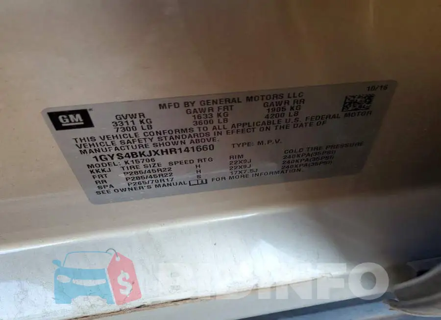 1GYS4BKJXHR141660 Photo# 12
