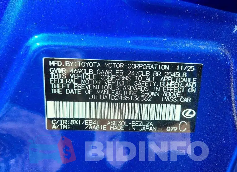 JTHBA1D24S5136062 Photo# 12