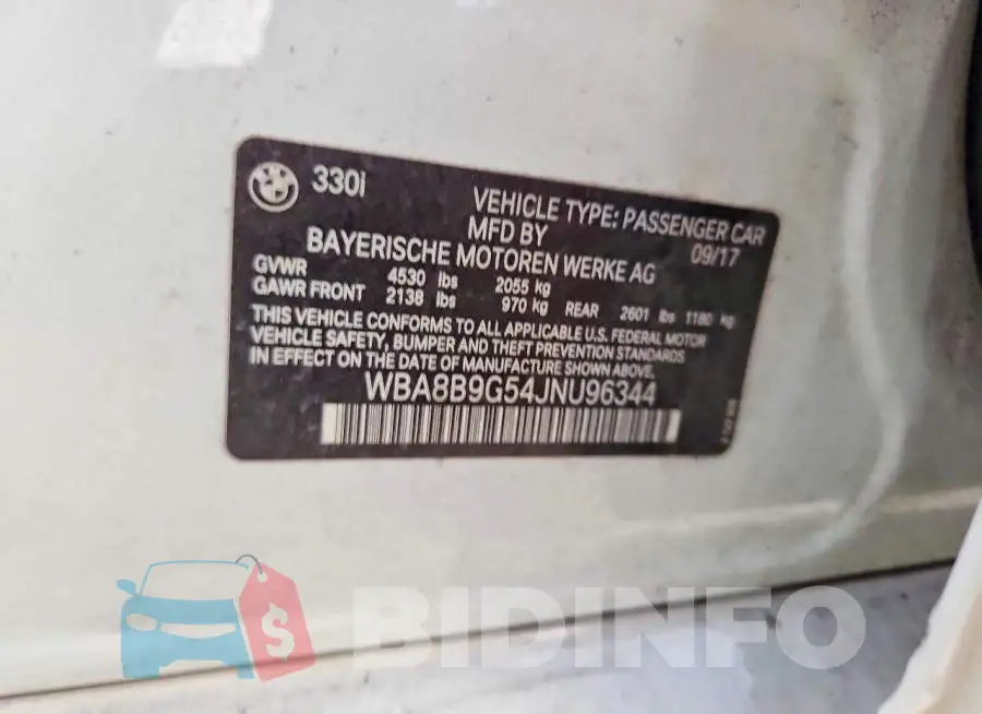 WBA8B9G54JNU96344 Photo# 12