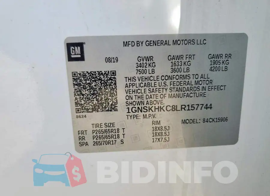 1GNSKHKC8LR157744 Photo# 13