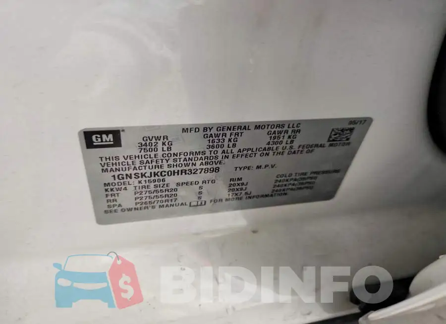 1GNSKJKC0HR327898 Photo# 14