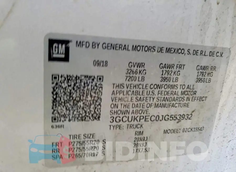3GCUKPEC0JG553932 Photo# 11