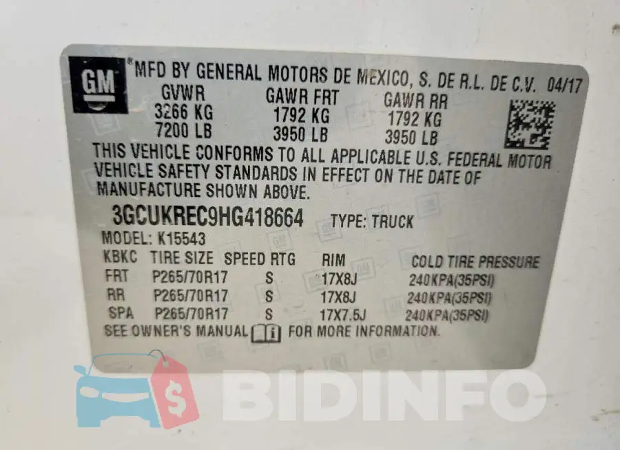 3GCUKREC9HG418664 Photo# 13