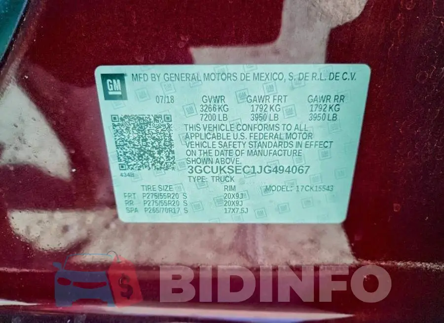 3GCUKSEC1JG494067 Photo# 12