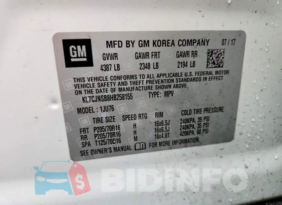 KL7CJNSB8HB258155 Photo# 14
