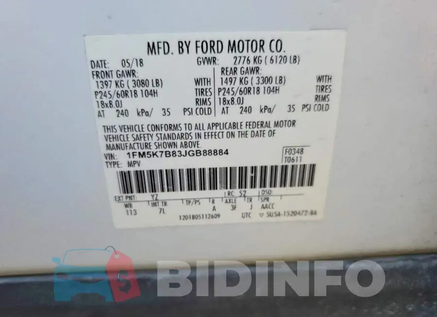 1FM5K7B83JGB88884 Photo# 14